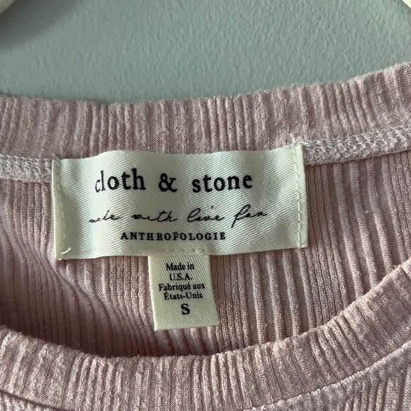 Anthropologie Pink Ribbed Fitted Short Sleeve Tee crew neckline spandex material - Picture 6 of 6